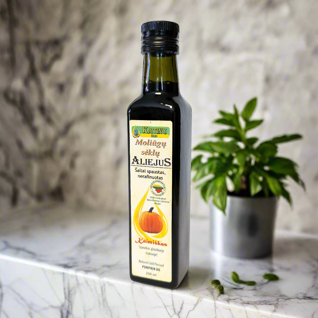 Moliūgų sėklų šalto spaudimo aliejus 250 ml