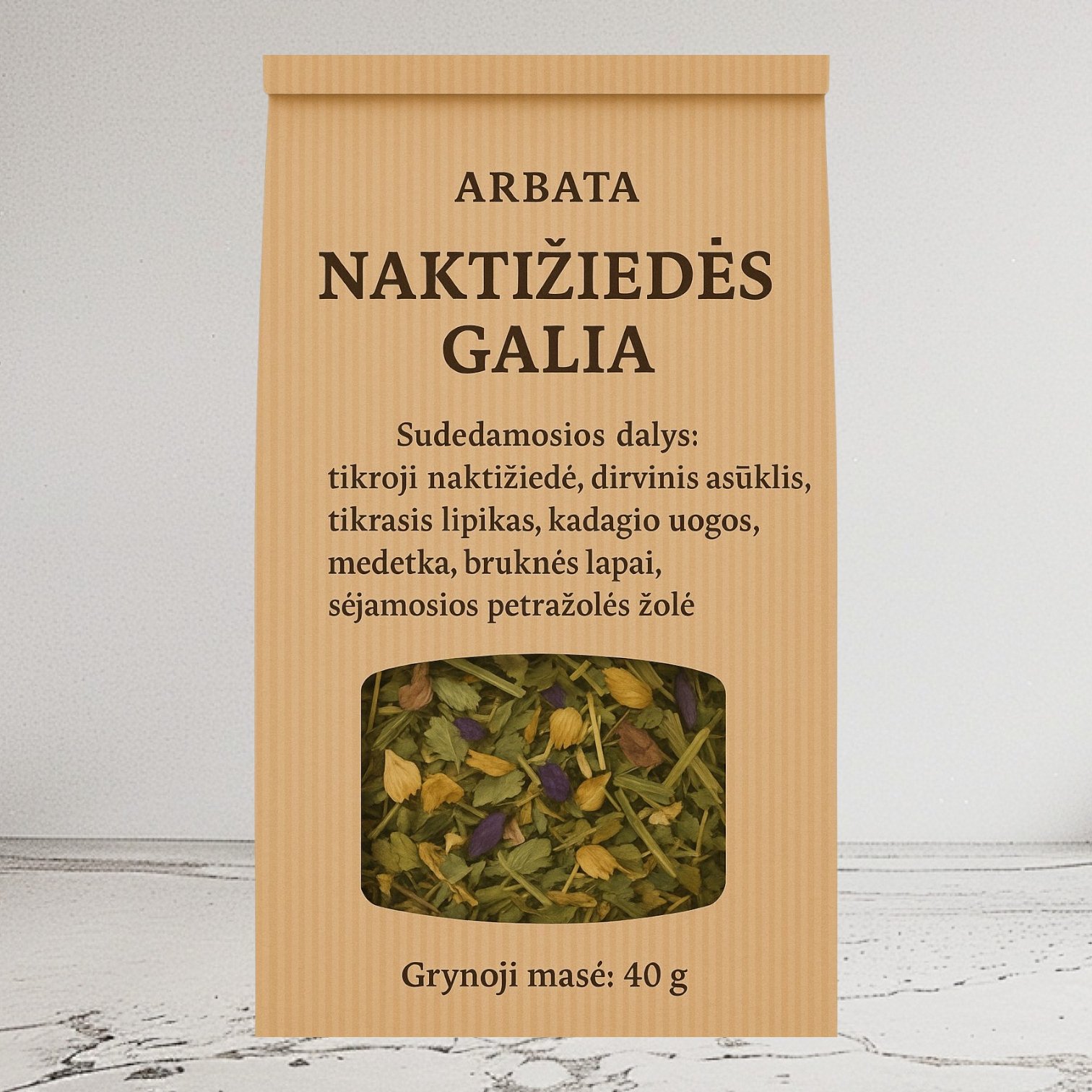 2025/11/1000031756.jpg Naktižiedės galia. Vaistažolių mišinys užauginta ir pagaminta Lietuvoje 40g - Image 1